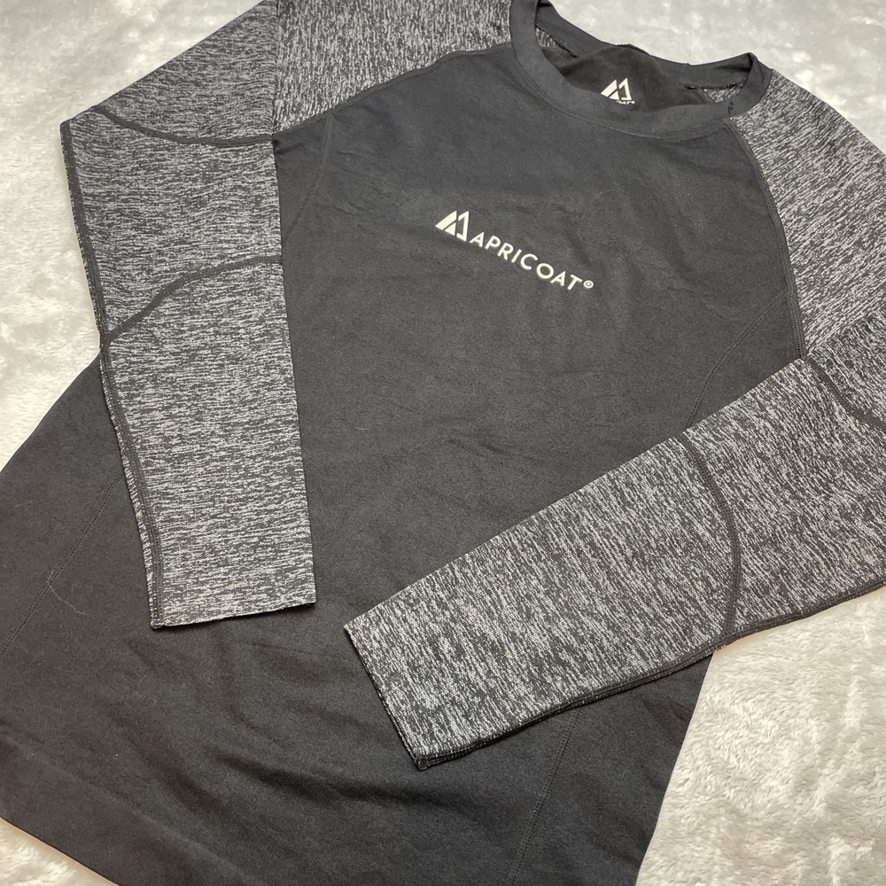Apricoat Compression Shirt Mens L/XL Black Heather Gray‎ Long Sleeve Gym Workout